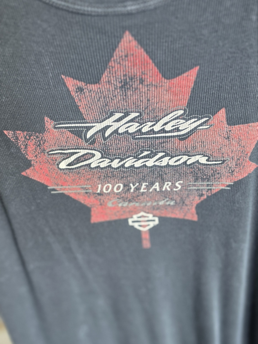 Harley-Davidson Black Woman's Tank with Distressed Red Maple Leaf Graphic